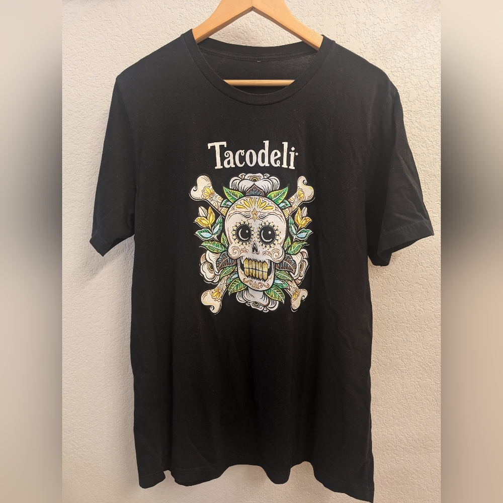 Tacodeli XL Black Calavera Short Sleeve T-Shirt with Colorful Details